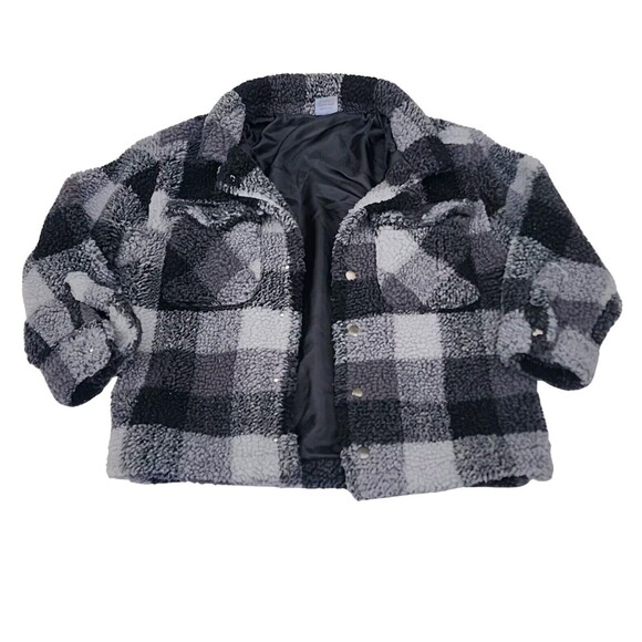 Wonder Nation‎ Boys Faux Sharpa Button Trucker Jacket Black Plaid,Size S (6-7) - Picture 7 of 11
